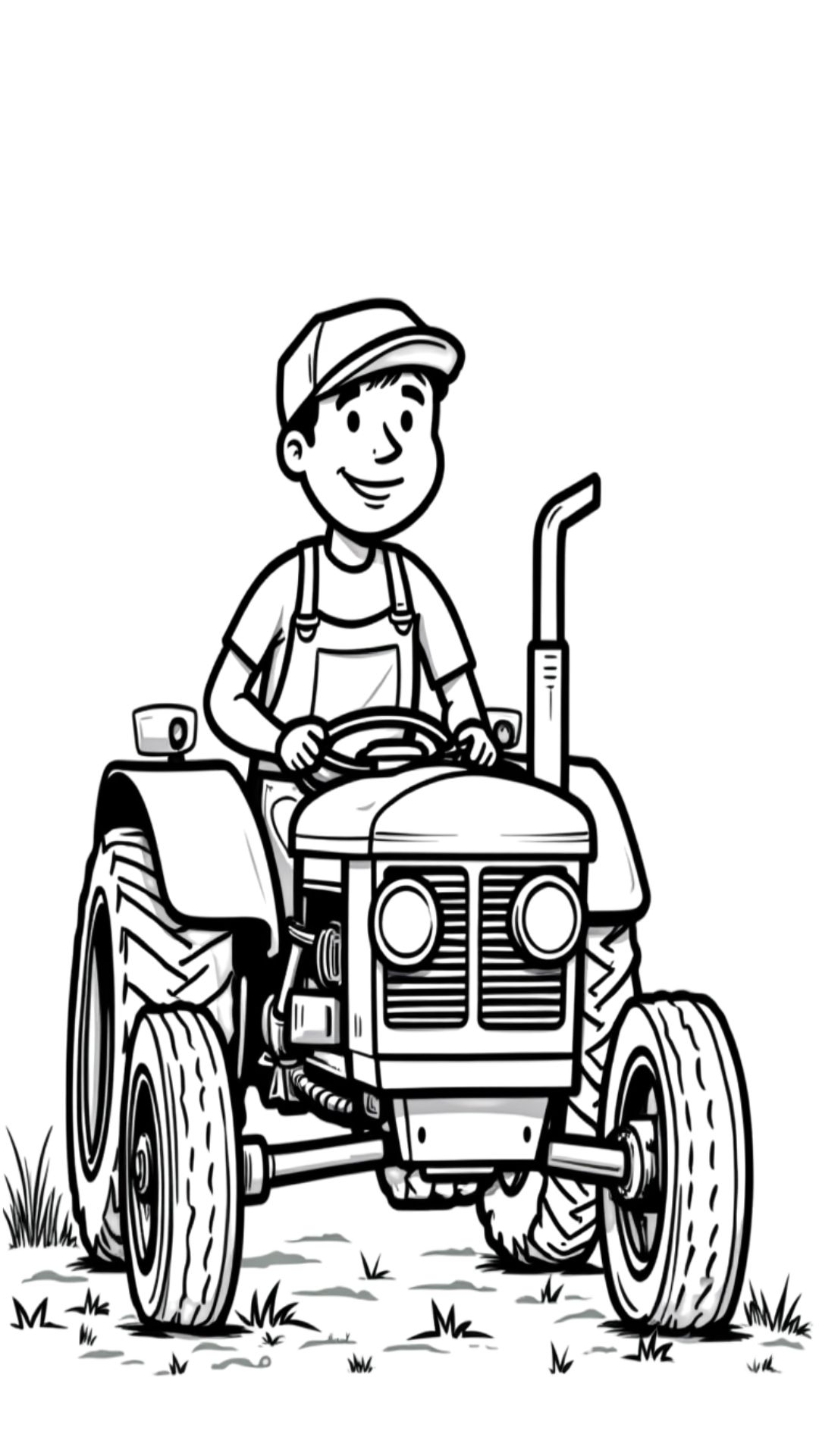 Traktörde çiftçi ve çiftçi kadını boyama resmi