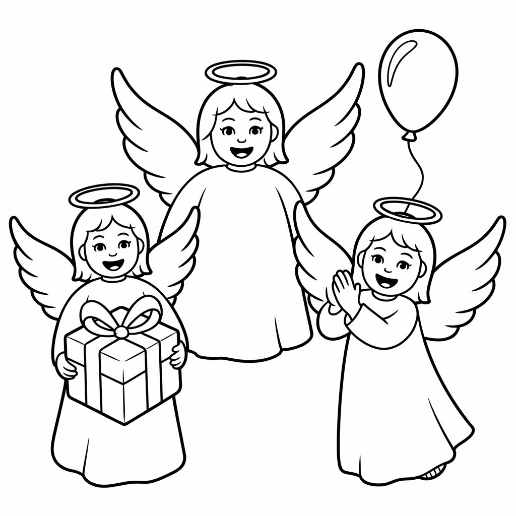 3 boyurlu melek boyama sayfası